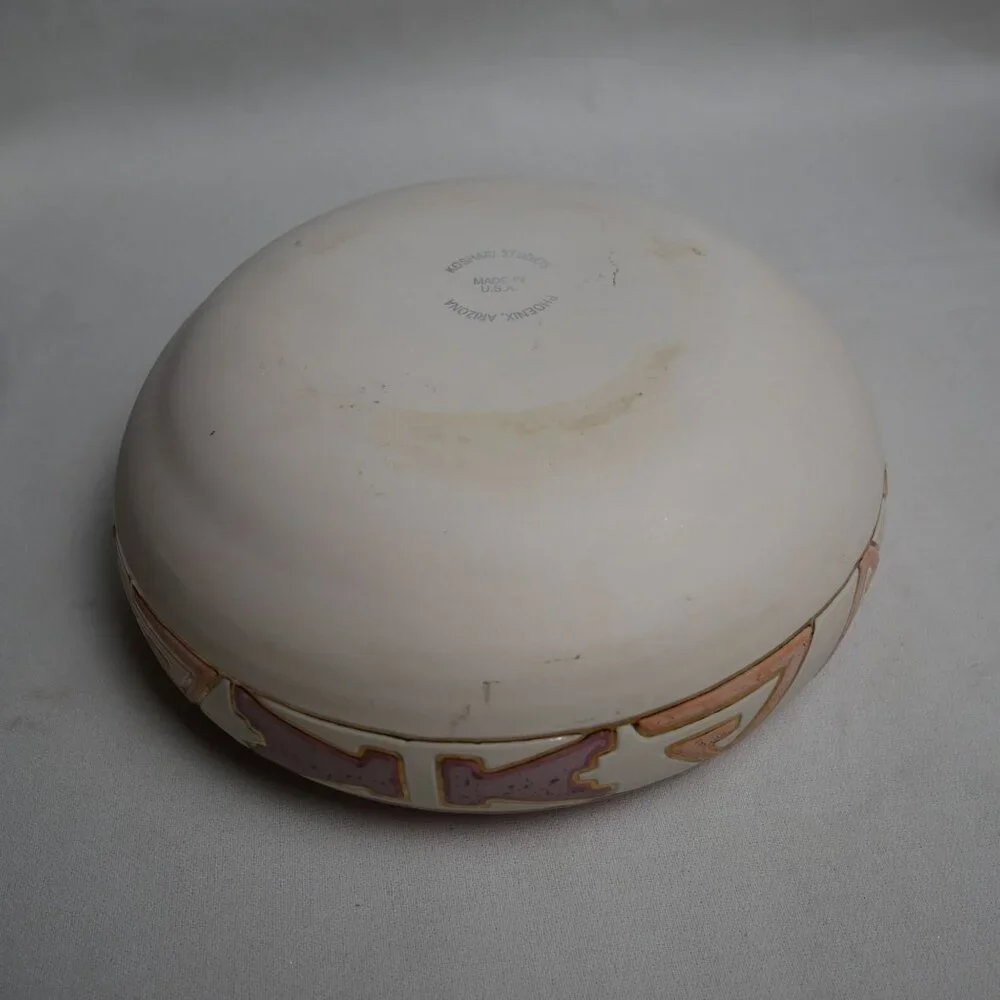 Koshari Studios Handmade Ceramic Bowl With Unique Geometric Pattern & Pink Accen - Picture 6 of 9